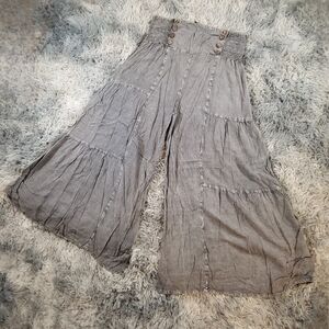 Anandas Collection Boho Wide Leg Gray Rayon Pants with Button Details